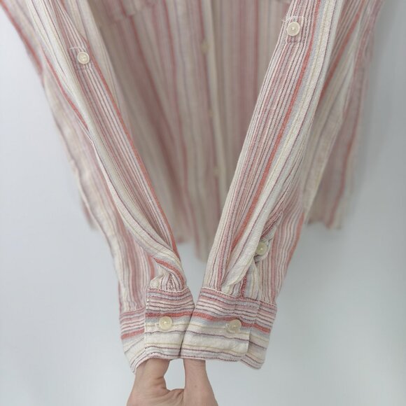 Sanctuary Linen Cotton Bld Striped Popover Blouse Roll Tab Slv Sz L Coastal Boho - Picture 7 of 11